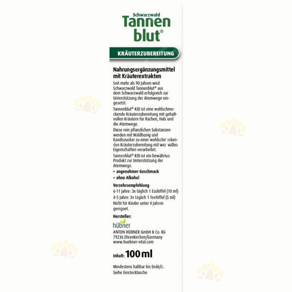 4010160000693 - Hubner Tannen Blut Kid Herbal Syrup 100ml