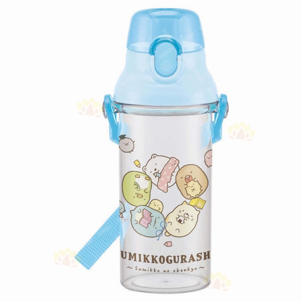 4973307446337 - Skater Transparent Flip-Cap Direct Drinking Bottle with Strap 480ml Sumikko Gurashi