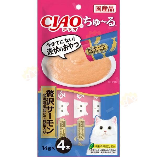 4901133430886 - CIAO Churu Cat Treats Deluxe Salmon + Scallop Puree Tubes 14g x 4 pcs