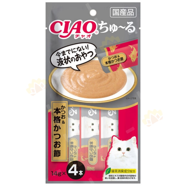 4901133678288 - CIAO Churu 猫零食 鲣鱼+正宗柴鱼片 肉泥棒 14g x 4条装