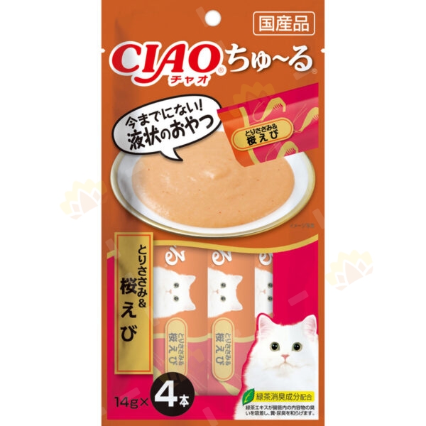 4901133720697 - CIAO Churu Cat Treats Chicken Fillet + Sakura Shrimp Creamy Puree 14g x 4 Sticks