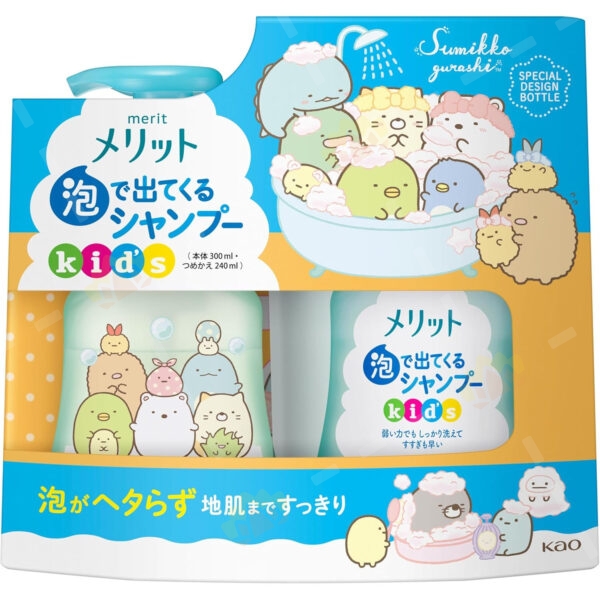 4901301427533 - KAO MERIT Sumikko Gurashi Limited Edition Kids' Plant-Based Shampoo Foam (Shampoo 300ml + Refill 240ml)