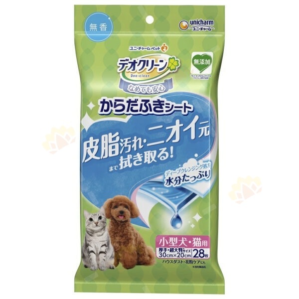 4520699641927 - Unicharm Unscented Body Cleaning and Antibacterial Wipes for Small Cats and Dogs (28 Sheets)