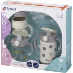 4945680203647 - Richell Three-Stage Stainless Steel Cup Set for Babies 5 Months and Older (Polka Dots)