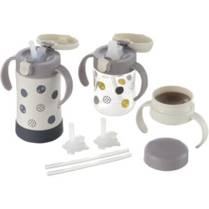 4945680203647 - Richell Three-Stage Stainless Steel Cup Set for Babies 5 Months and Older (Polka Dots)