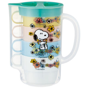 4973307620140 - Skater Plastic Water Pitcher 850ml + 4 Cups 220ml Set Snoopy Design