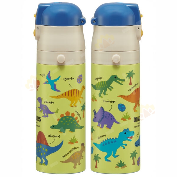 4973307624513 - Skater 2WAY Stainless Steel Direct Drink Thermal Bottle 430-470ml Dinosaur