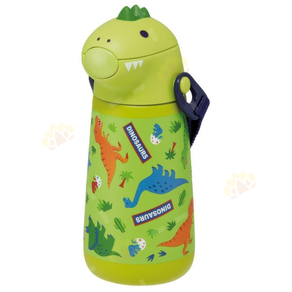 4973307638237 - Skater Stainless Steel Straw Bottle with Dinosaur Design 370ml