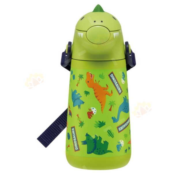 4973307638237 - Skater Stainless Steel Straw Bottle with Dinosaur Design 370ml