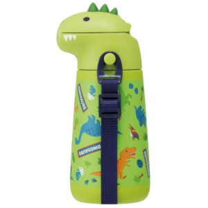 4973307638237 - Skater Stainless Steel Straw Bottle with Dinosaur Design 370ml