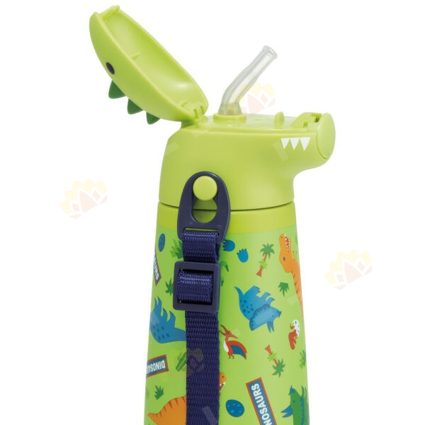 4973307638237 - Skater Stainless Steel Straw Bottle with Dinosaur Design 370ml