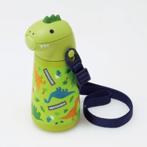 4973307638237 - Skater Stainless Steel Straw Bottle with Dinosaur Design 370ml