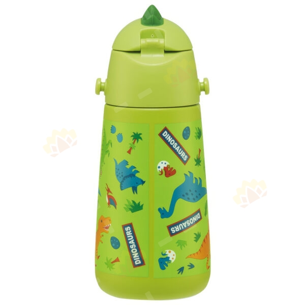 4973307638237 - Skater Stainless Steel Straw Bottle with Dinosaur Design 370ml