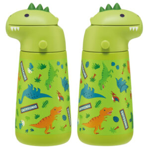 4973307638237 - Skater Stainless Steel Straw Bottle with Dinosaur Design 370ml