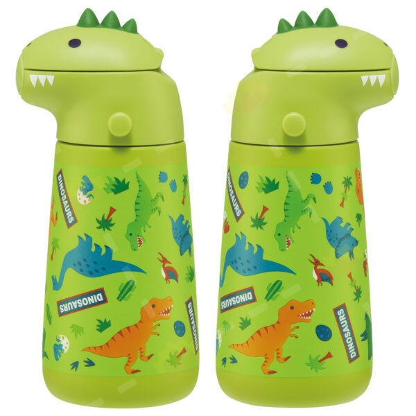 4973307638237 - Skater Stainless Steel Straw Bottle with Dinosaur Design 370ml