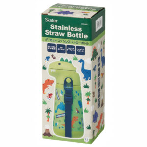 4973307638237 - Skater Stainless Steel Straw Bottle with Dinosaur Design 370ml